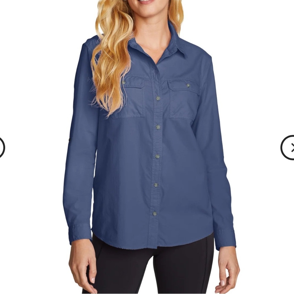 NWT Eddie Bauer Women's Mountain Ripstop blue Long Sleeve Shirt UPF 50+